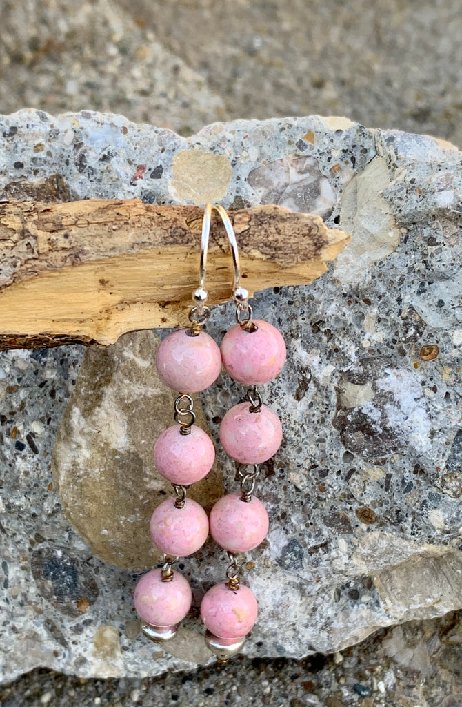 Pink Jasper Sterling Silver Gemstone Beaded Dangle Earrings