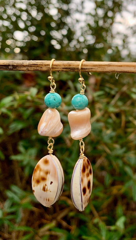 Bora Bora Turquoise & Shell Drop Earrings