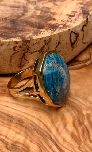 Apatite & Bronze Geometric Ring Size 8