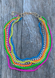 Betsey Johnson Nostalgic Multi-Color Multi-Row Chain Necklace