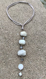 Barse Sterling Silver White Opal, Crystal & Freshwater Coin Pearl Leather Necklace