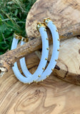 White & Gold Studded Hoop Earrings
