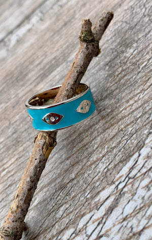 Sterling Silver & Blue Enamel Evil Eye Eternity Ring Size 8