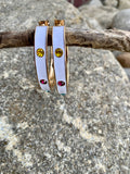 White Multi-Color Stone Hoop Earrings