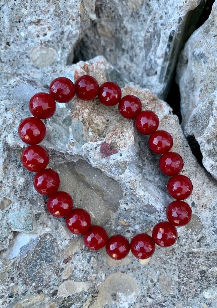 Ruby Red Scarlet Jade Sea Beaded Stretch Bracelet
