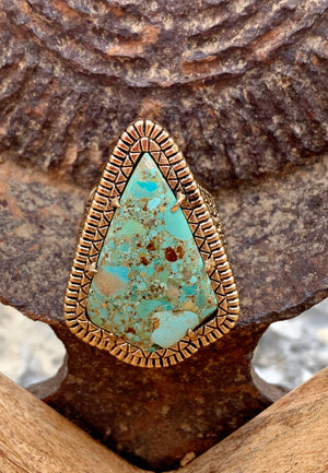 Refined Arrowhead Turquoise and Bronze Ring Size 9