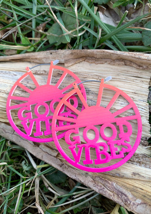Pink and Orange "Good Vibes" Hoop Earrings
