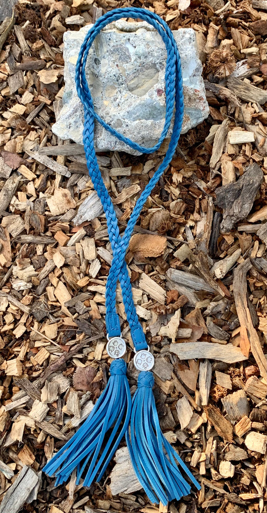 Patricia Nash Cara Safflower Blue Leather Lariat Braided Necklace