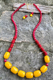 Yellow Jade & Red Quartz Bead Drop Earrings