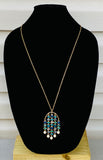 Metallic Multi-Layered Blue Jeweled Chandelier Necklace