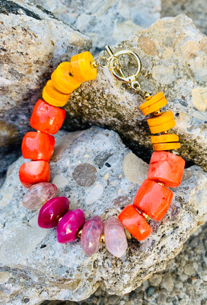 Barse Multi-Color Bamboo Coral & Quartz Bracelet