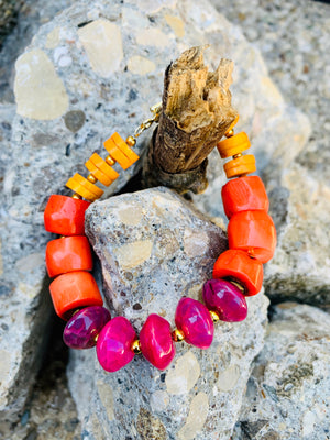 Barse Multi-Color Bamboo Coral & Quartz Bracelet