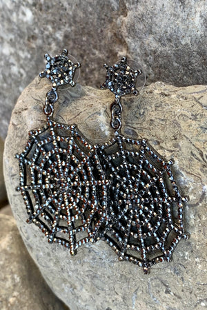 EYE CANDY LA Spider Web Crystal Drop Earrings