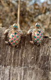 Multi-Color Stone Turtle Stud Earrings