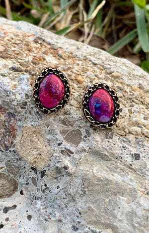 Purple Turquoise & Bronze Stud Earrings