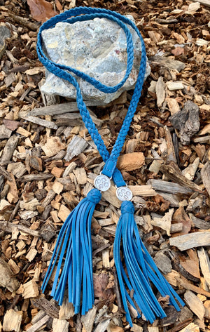 Patricia Nash Cara Safflower Blue Leather Lariat Braided Necklace