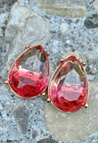 Betsey Johnson Translucent Pink & Crystal Teardrop Stud Earrings