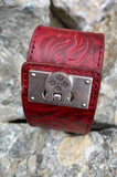 Patricia Nash Burgundy Red Floral Leather Irena Cuff/Bangle Bracelet