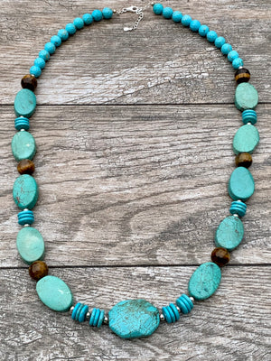 Turquoise Magnesite, Agate & Sterling Silver Statement Necklace