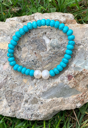 Turquoise Magnesite & Fresh Water Pearl Gemstone Bracelet