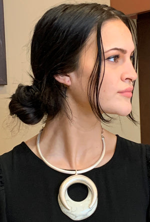 Brushed Silver Horseshoe Resin Pendant Necklace