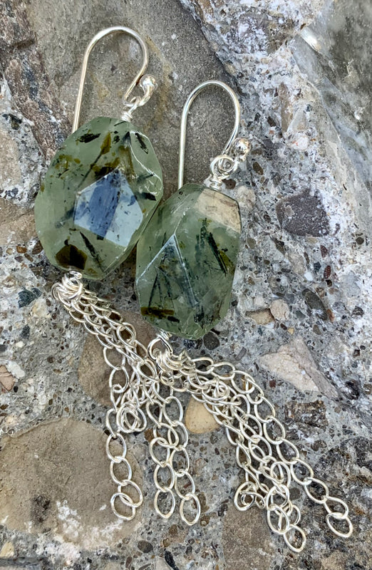 Prehnite & Sterling Silver Chain Reaction Stone Drop Earrings