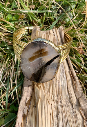 Black & White Agate Bronze Cuff Bracelet  (2)