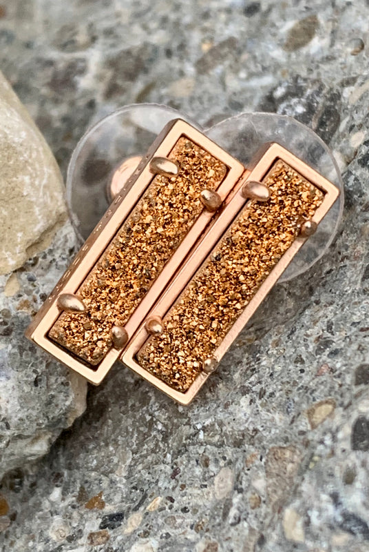 Kendra Scott "Lady" Rose Gold Drusy Bar Earrings
