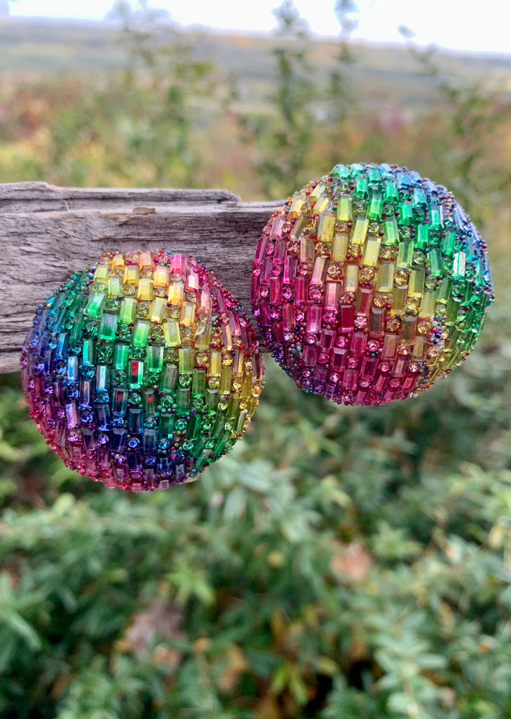 Rainbow Multi-Stone Clip-On Earrings