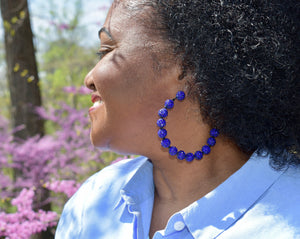 Betsey Johnson Sapphire Pave Retro Fire Ball Hoop Earrings