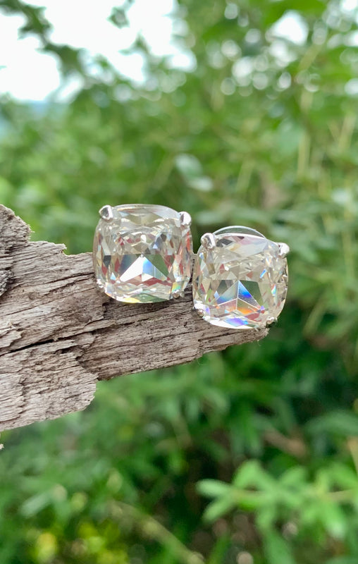 Silver & Crystal Square Stud Earrings