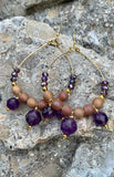 Lavender Amethyst & Crystal Forward Facing Bronze Hoop Earrings