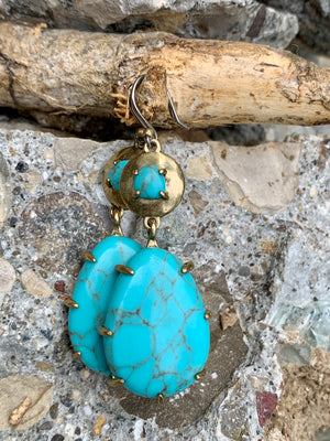 Lucky Brand Turquoise Stone Drop Metallic Dangle Earrings