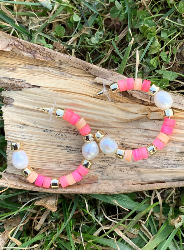 Rachel Bright Silver Hoop Earrings in Pink Mix