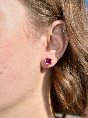 Kate Spade New York Fuchsia Reflecting Small Cushion Cut Crystal Stud Earrings