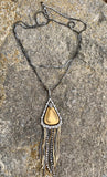 Gold & Hematite Tassel Chain and Orbital Lucite Pendant Necklace