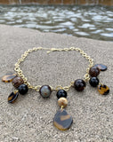 Midnight Black Onyx, Agate & Tortoise Chain Link Drop Pendant Necklace