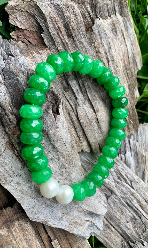 Green Quartz and Pearl Gemstone Bracelet