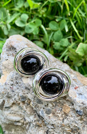 Lauren Ralph Lauren Silver & Black Clip-On Earrings