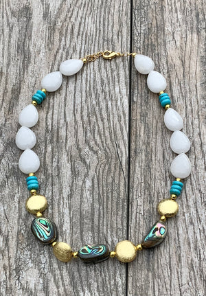 Abalone & White Jade Drop Necklace