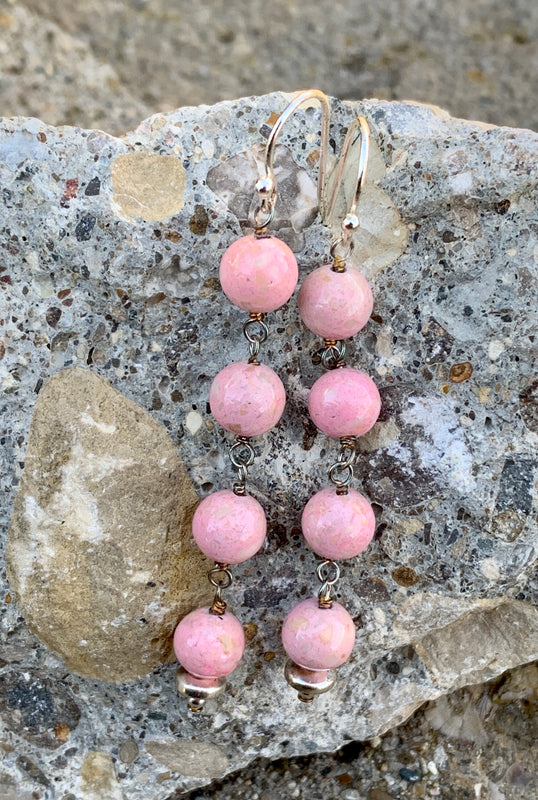 Pink Jasper Sterling Silver Gemstone Beaded Dangle Earrings
