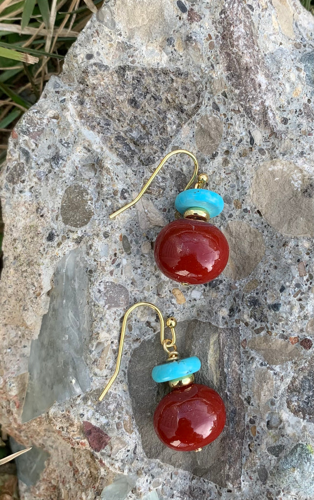 Turquoise Magnesite & Carnelian Drop Earrings