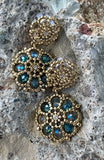 Filigree Gold & Blue Floral Drop Earrings