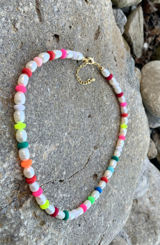 Freshwater Pearl Enamel Multi-Color Beaded Necklace
