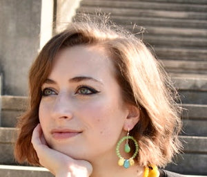 Sterling Silver Lime Turquoise & Magnesite Forward Facing Hoop Earrings