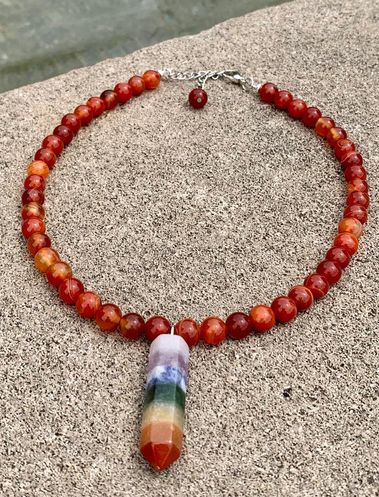 "Align My Chakra" Red Agate Arrow Pendant Choker Necklace