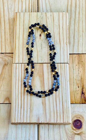 Pharaoh of Egypt Matte Onyx Gold Coated Hematite Endless Beaded Necklace