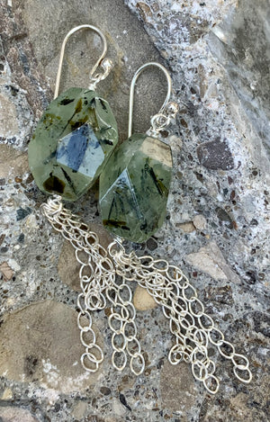 Prehnite & Sterling Silver Chain Reaction Stone Drop Earrings