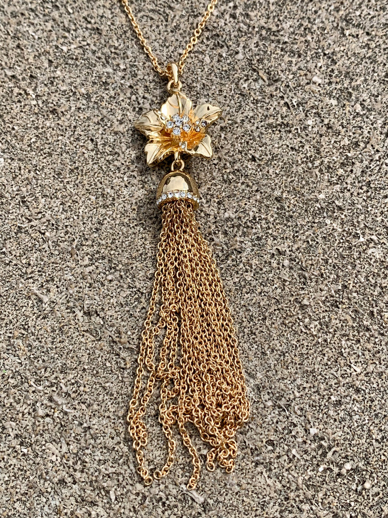 Vince Camuto Gold CZ Flower Tassel Pendant Necklace