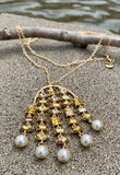 Vince Camuto Yellow Metallic Multi-Layered Jeweled & Pearl Chandelier Necklace